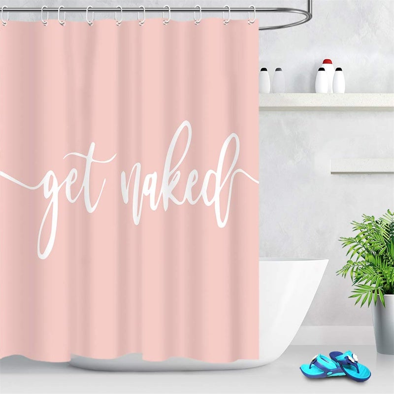 LB Get Naked Shower Curtain Funny Quotes Words Pink Shower Curtains for Bathroom with Hooks 60x72 inch Waterproof Polyester Fabric Bathroom Decorations - Image 2